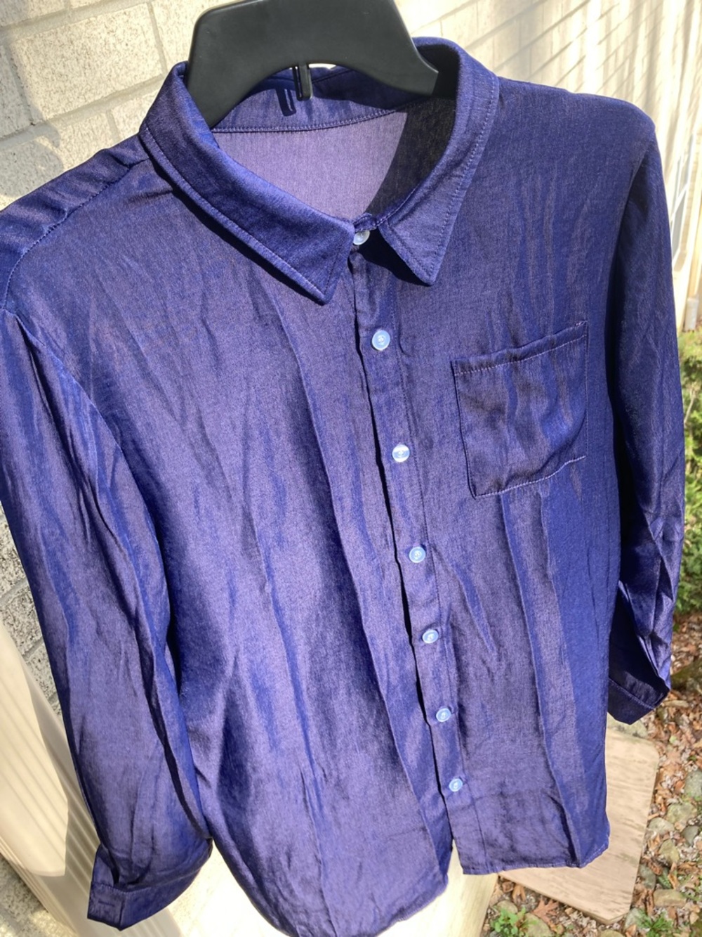 Metallic Dark Purple Slinky Super Soft Button Down Collared Shirt Whimsigoth - Picture 9 of 17